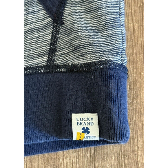 Lucky Brand ATHLETICS Navy Blue & White Striped 1/4 Snap Hooded Sweatshirt Sz‎ S - Picture 6 of 13